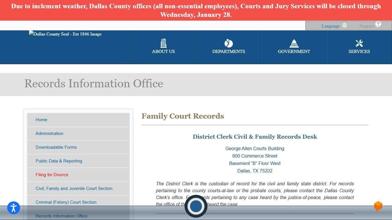 District Clerk Family Court Records